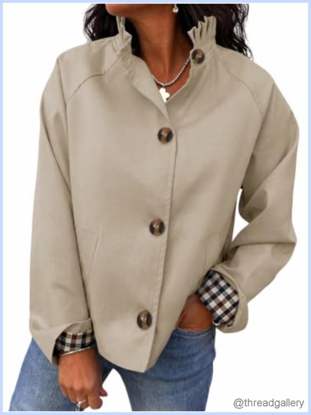 Ruffle Short Trench Coat Single Breasted Cropped Jacket